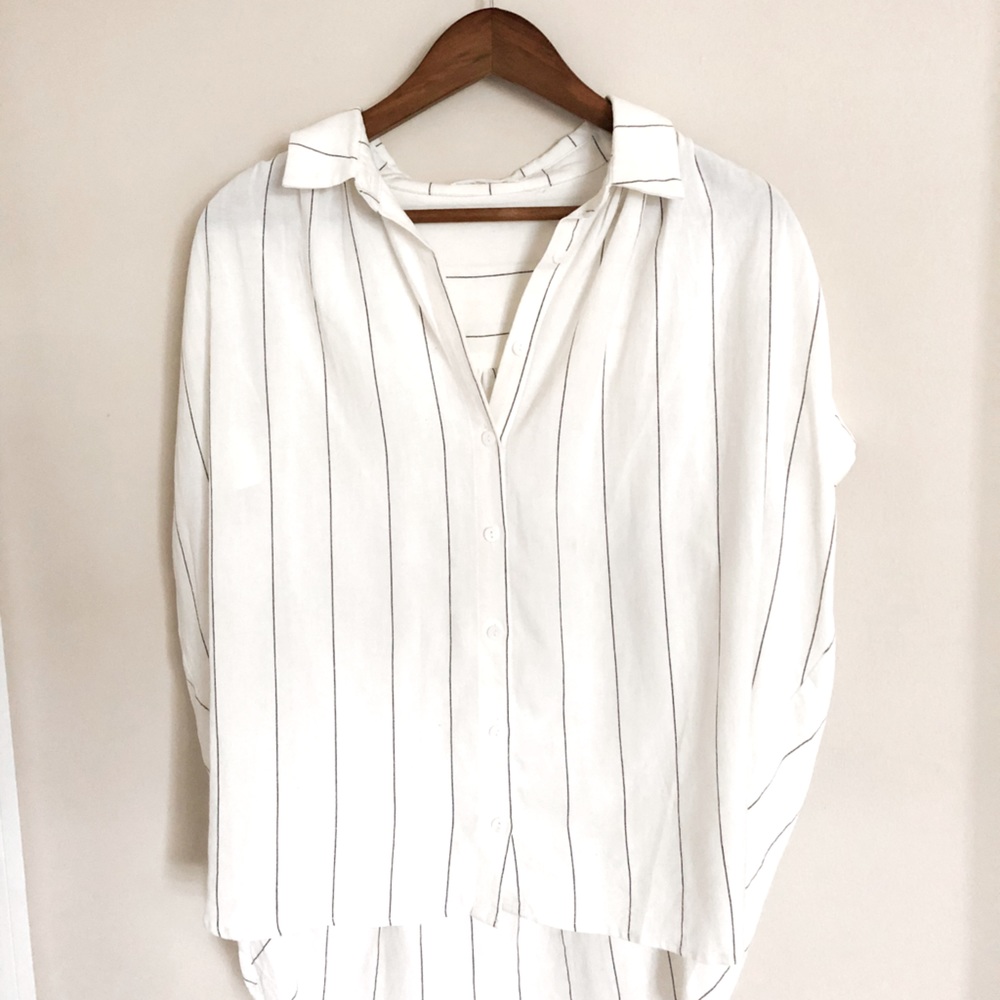MOD REF Striped Button Down Blouse